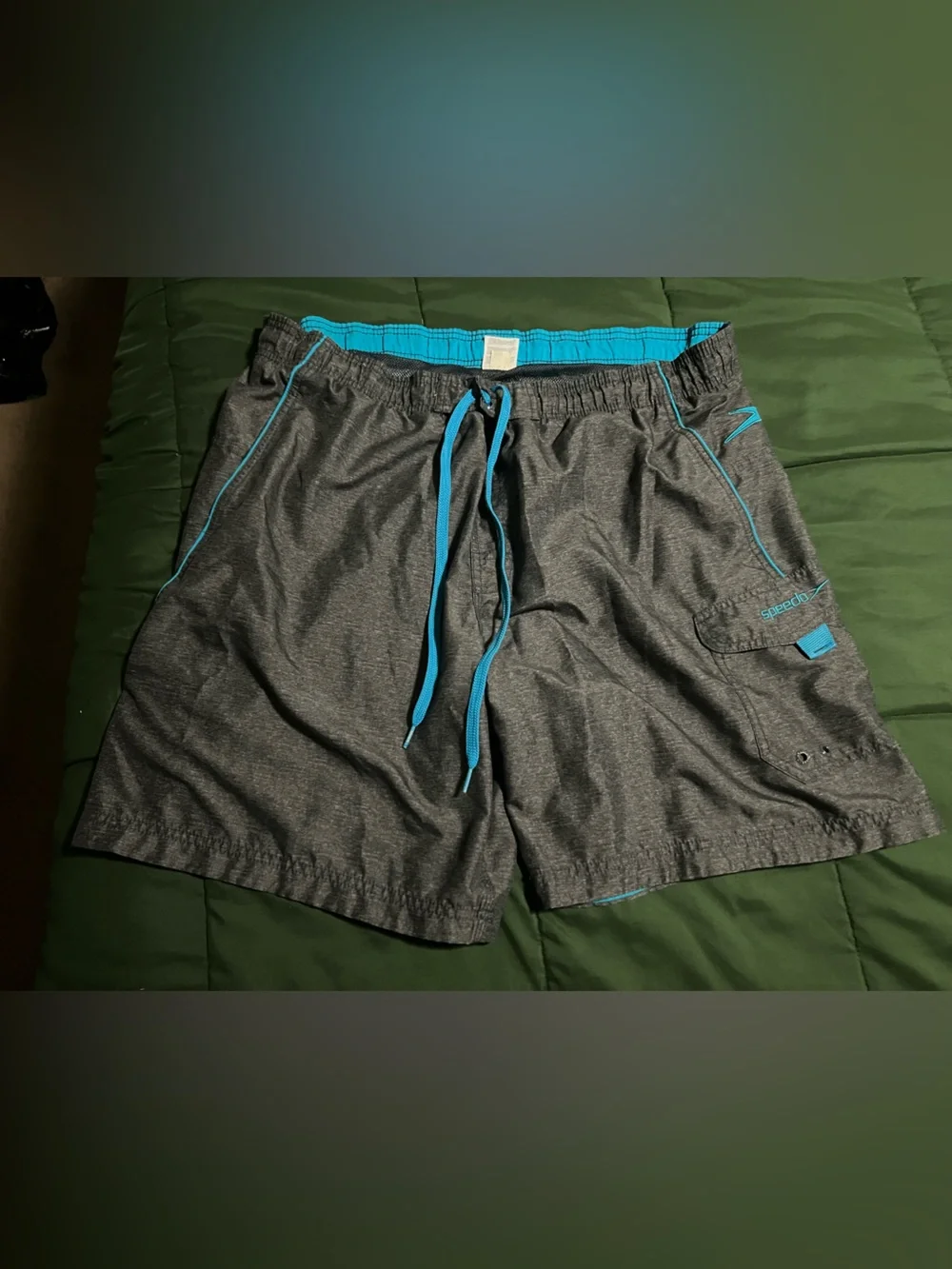 Speedo Gray Swim Board Shorts with Turquoise Trim